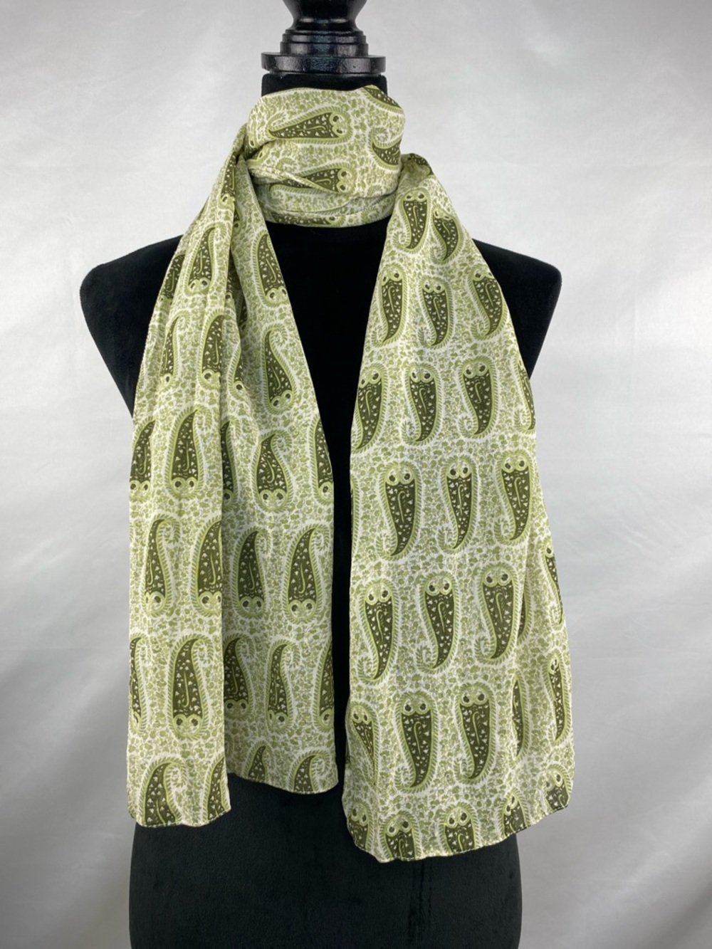 Banjara Olive Green Paisley Floral Print Sheer Scarf Made in India 61”X 12.5”